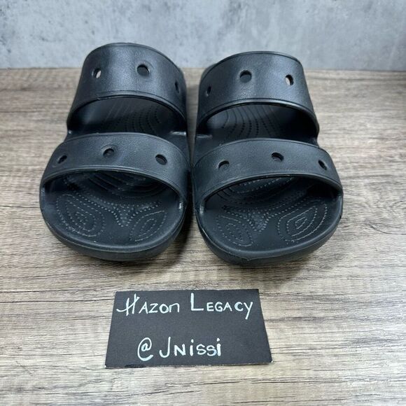 Crocs~Women’s~Black Two Strap Slides Open Toe Casual Comfort~Size 11 - Picture 3 of 10